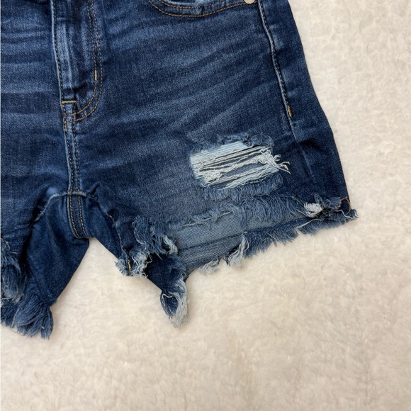 American Eagle Midi Denim Shorts Blue Distressed Size 0 - Picture 3 of 9